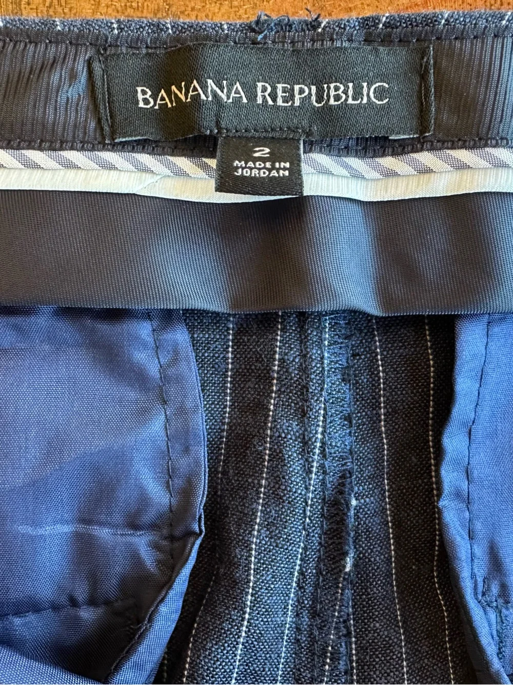 Banana Republic Navy Pinstripe Tapered Linen Pants NWOT